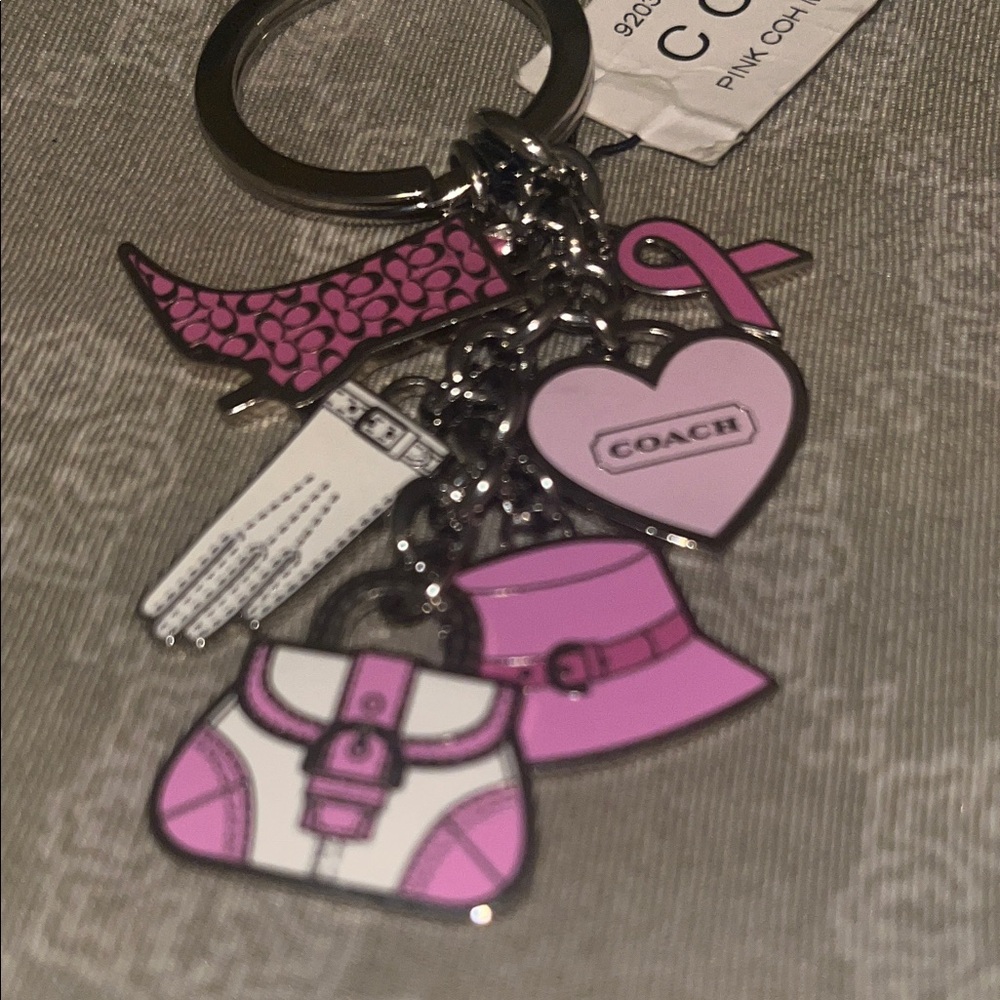 💋SOLD💋Coach Breast Cancer Awareness pink and White Charm Key Holder - Picture 2 of 4